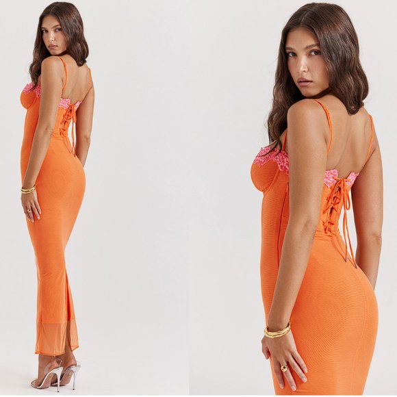 HOUSE OF CB 'Aiza' Flame Orange Maxi Dress - Picture 3 of 14